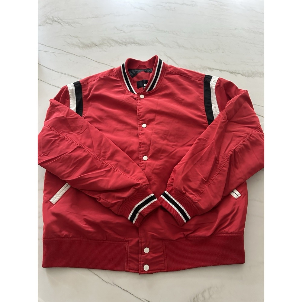 LCKR Men's XL Red Varsity Bomber Jacket Snap Front Quilted Lined Athletic Coat